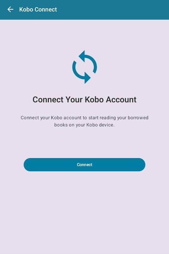 Captura de pantalla: l'aplicació web de CloudLibrary amb el missatge "Connecta al teu compte de Kobo"