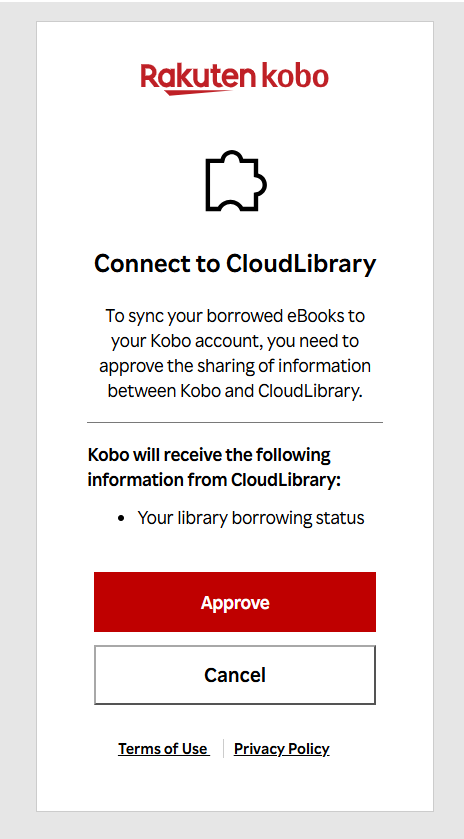 Captura de pantalla: el missatge de "Connecta amb CloudLibrary" a la web de Kobo