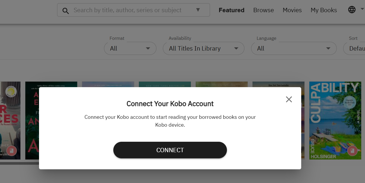Screenshot: Cloud Library Connect your kobo account