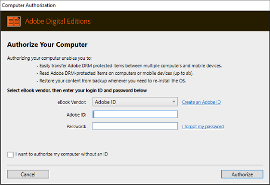 Captura de pantalla: diálogo Autorizar su computadora en el sitio de ByteBooks