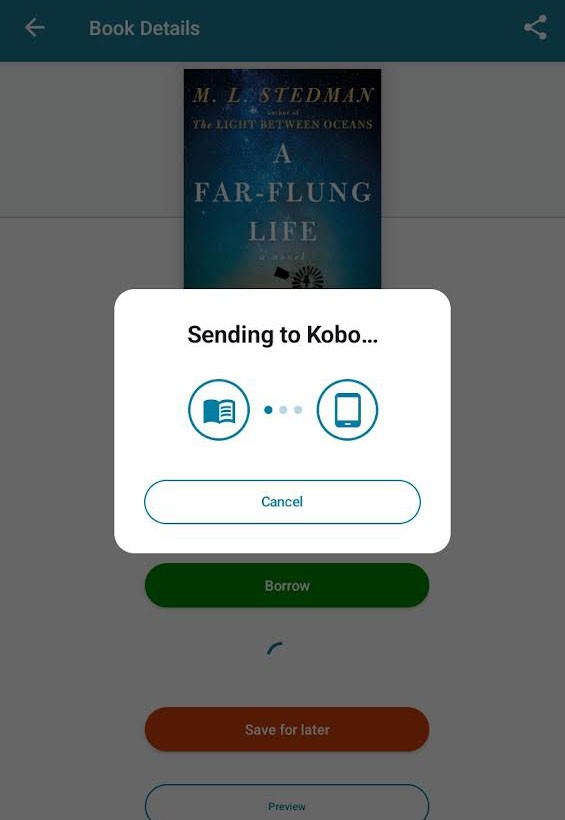 Captura de pantalla: La aplicación web CloudLibrary envía contenido a Kobo