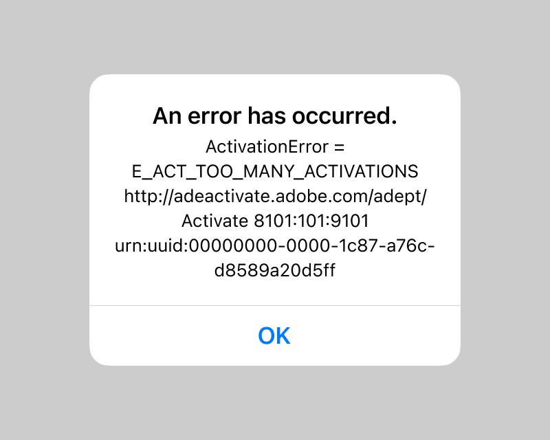 Captura de pantalla: Mensaje de error de activaciones